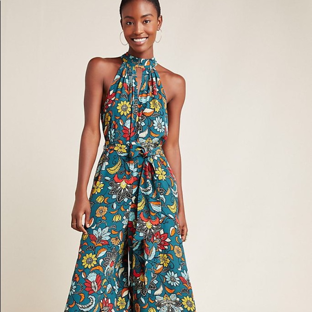 Anthropologie Geneva Halter Wide-Leg Jumpsuit